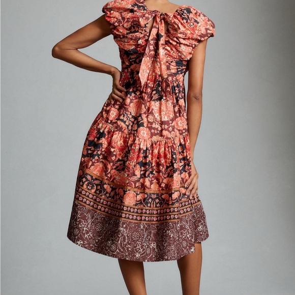 Anthropologie Printed V Neck Babydoll Dress - Picture 3 of 8